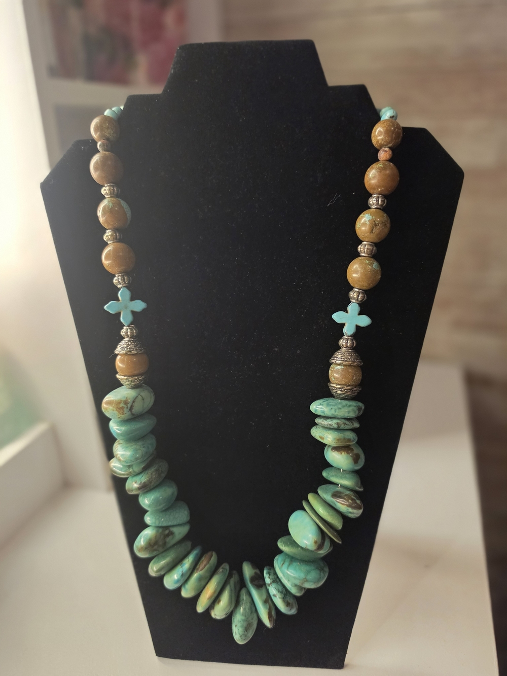 Turquoise & Brown Bead Necklace - Women Jewelry